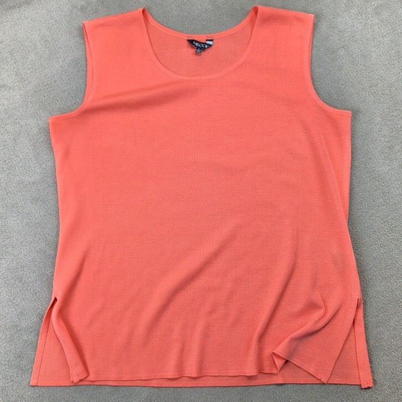 Misook Knit Shell Top Women Large Coral Orange Sleeveless Scoop Neck Side Slit — photo 2